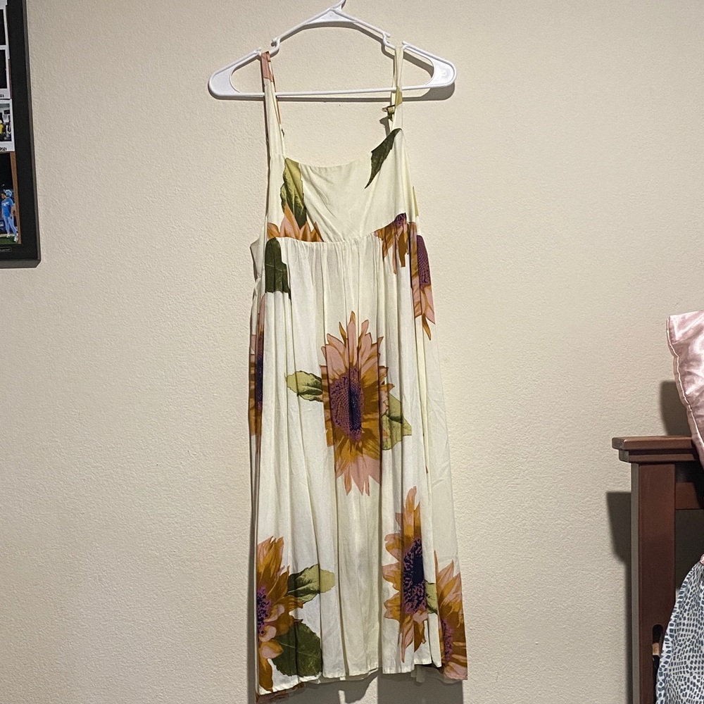 Kimchi Blue Cream Dress with Olive Green Floral Accent
